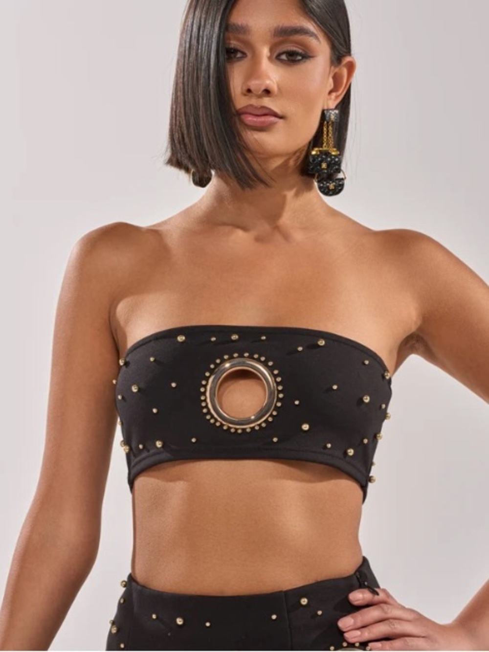 Akira Black Studded Strapless Cutout Tube Top
